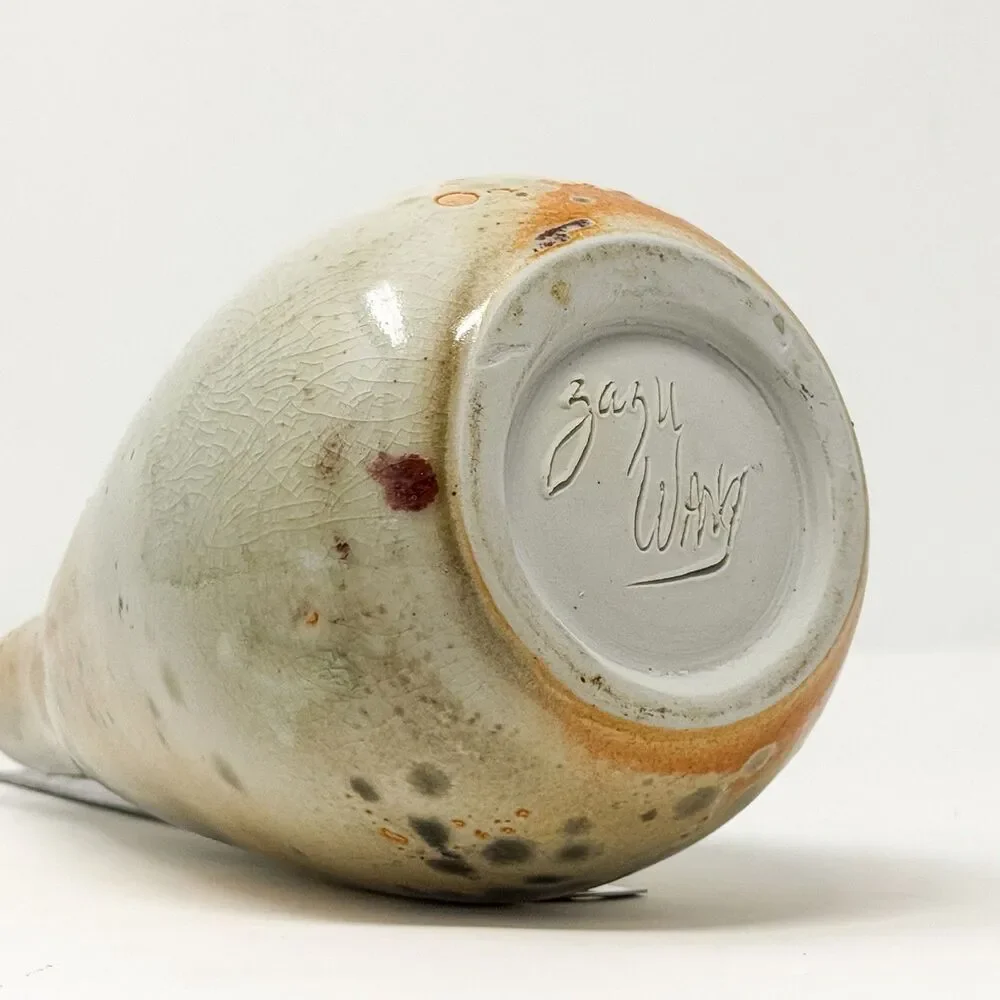 Vintage Signed Studio Pottery Speckled Bud Vase Organic Modern Ceramic